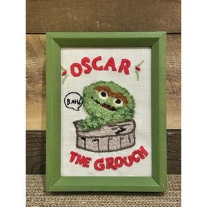 Framed Oscar The Grouch Embroidery Creative Stitchery Sesame Street VTG 70's